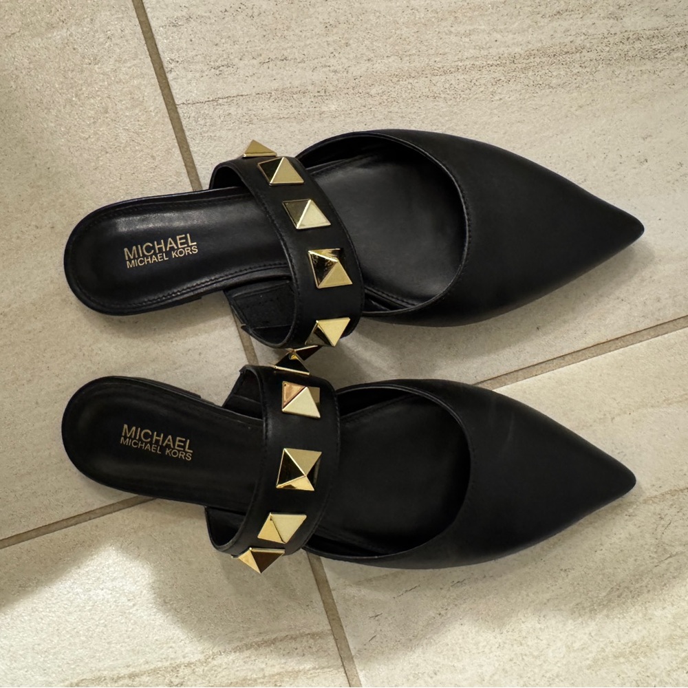 Michael Kors Black Mules with Gold Studs